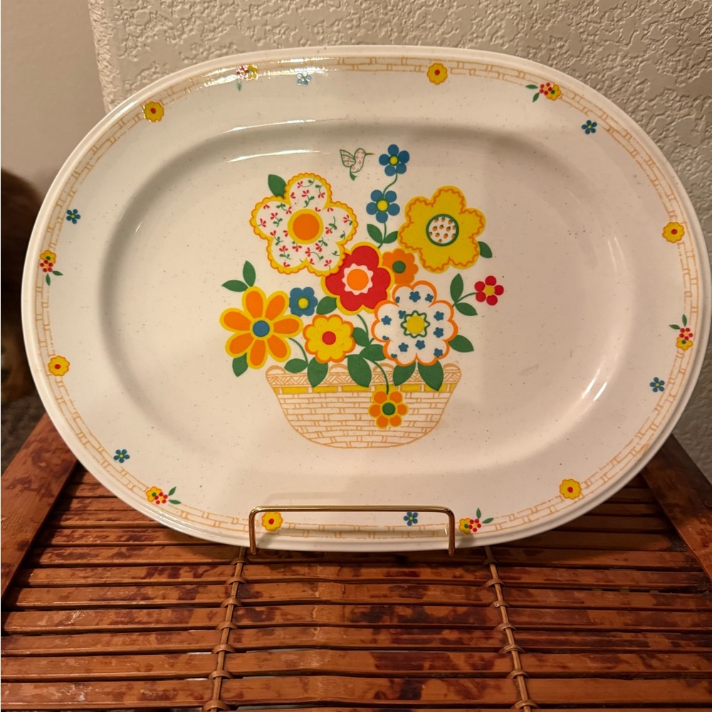 Noritake Crazy Quilt hummingbird dishes Vintage serving platter & plates